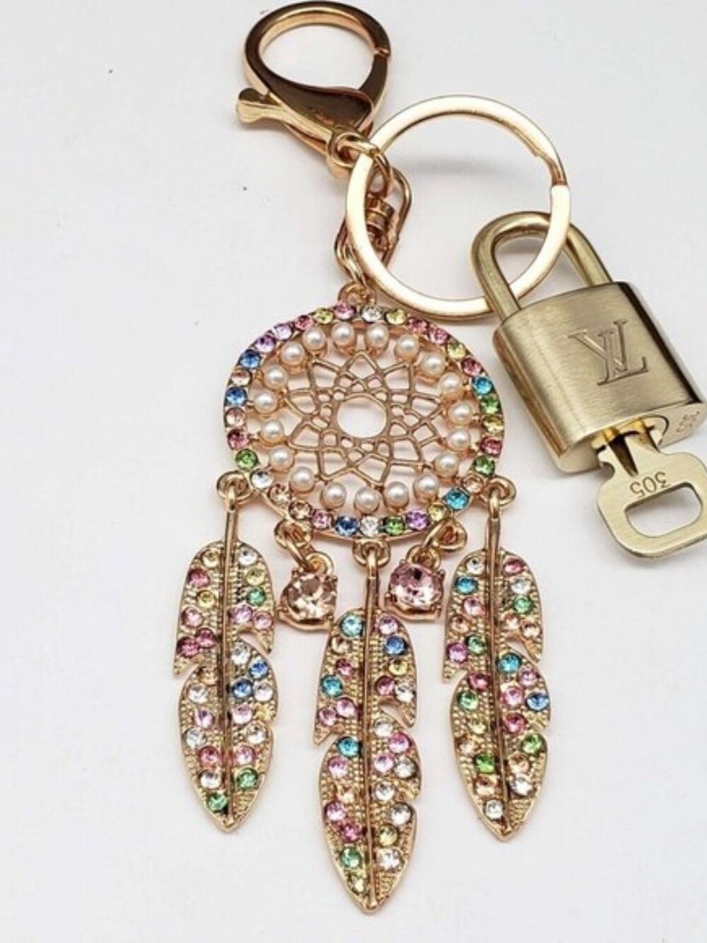 LV Gold Padlock Authentic 🔑 Luxury Bag Charm w/ Unbranded Keychain - Picture 5 of 8